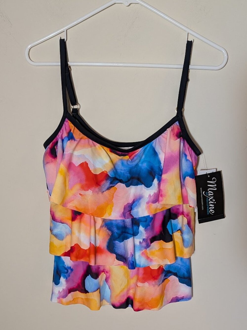 Maxine of Hollywood Watercolor Bliss Triple Tiered Tankini Top Sz 8 Blue